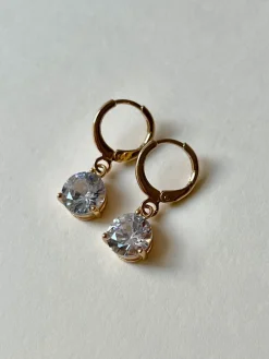 Round Gemstone Huggies - Clear