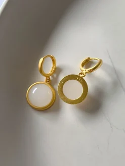 Round Jade Gold Huggies