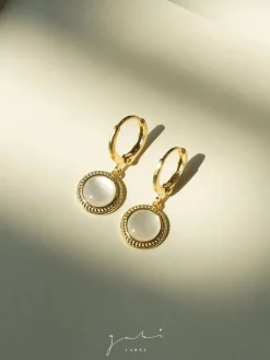 Round Shell Pendant Huggies