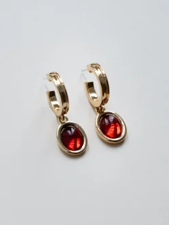 Ruby Red Pendant Hoop Earrings