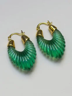 Sculptural Hoops - Emerald Green