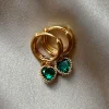 Secret Treasure Heart Gemstone Huggies - Emerald Green