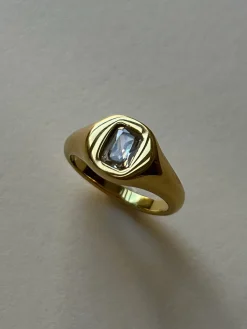 Signet Ring with Rectangular Gem - Clear