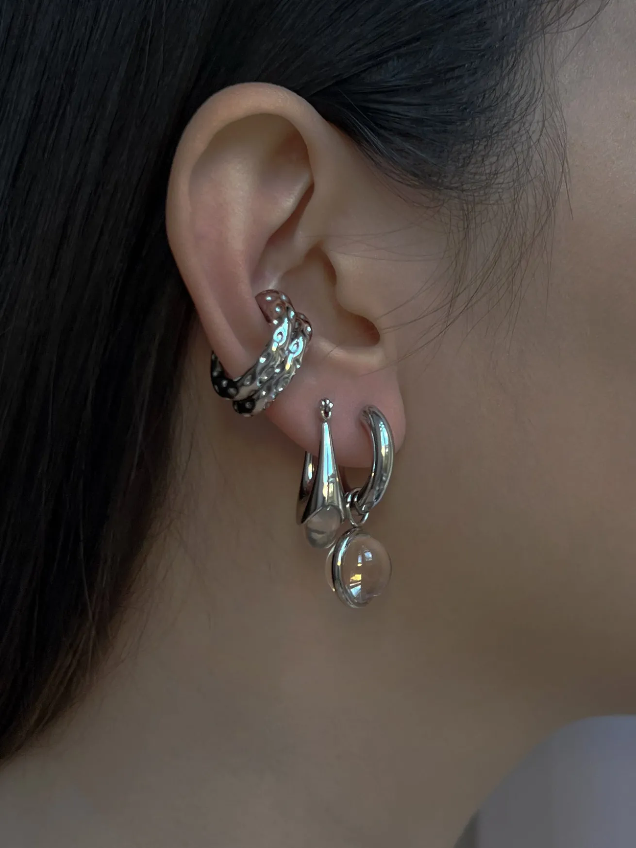 Silver Lucite Hoops - Transparent