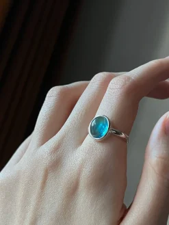 Silver Ring with Aqua Pendant