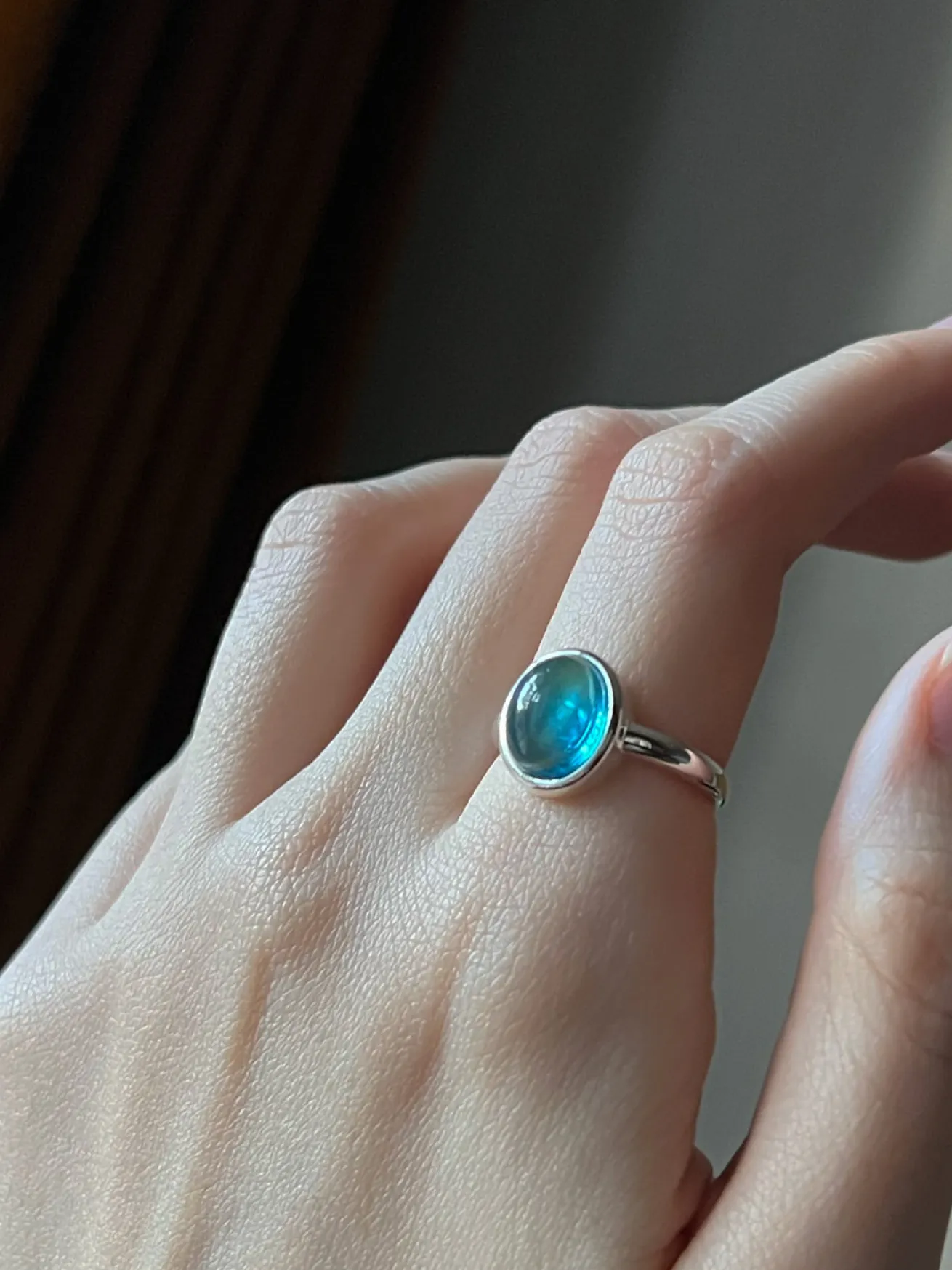 Silver Ring with Aqua Pendant