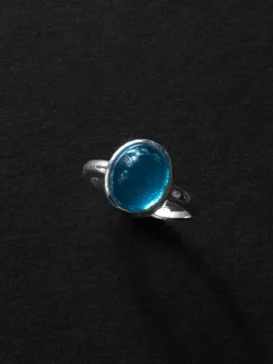 Silver Ring with Aqua Pendant