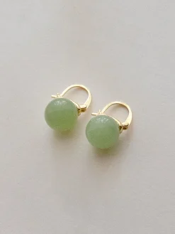 Spherical Green Jade Hoops