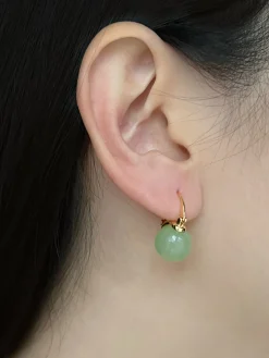 Spherical Green Jade Hoops
