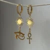 Starburst Mismatched Pavé Huggies - Ankh/Eye of Horus