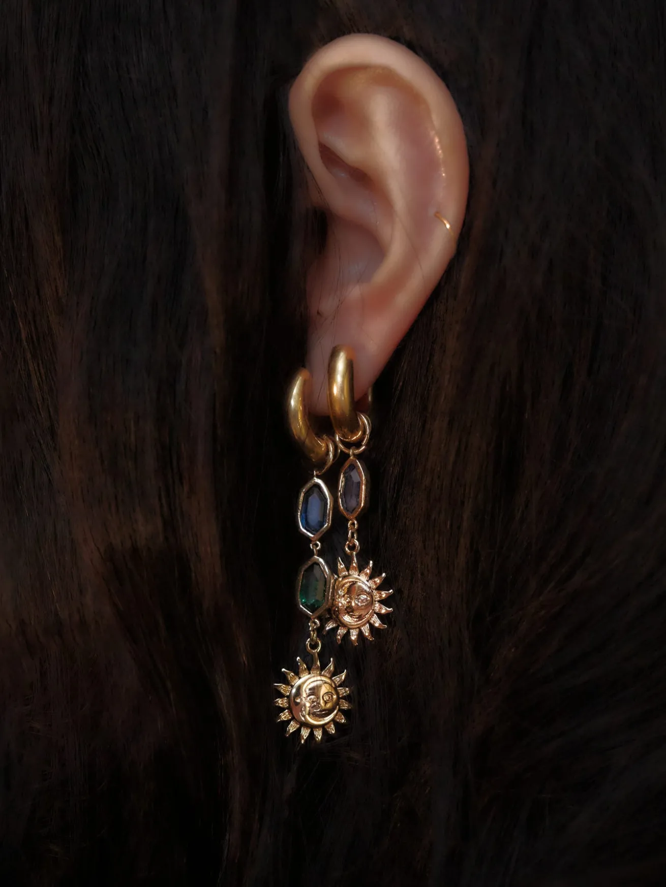 Sun-Moon Asymmetric Gemstone Chunky Hoops