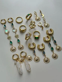Sun-Moon Asymmetric Gemstone Chunky Hoops