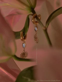 Sun-Moon Gemstone Chunky Hoops - Blue