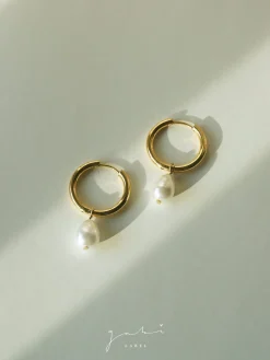 Teardrop Pearl Stainless Steel Hoops