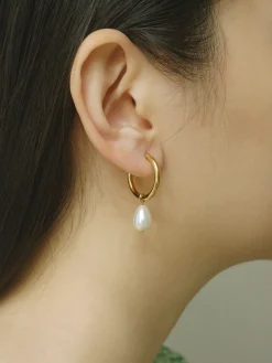 Teardrop Pearl Stainless Steel Hoops