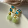 Vintage Floral Motif Hoops with Jade