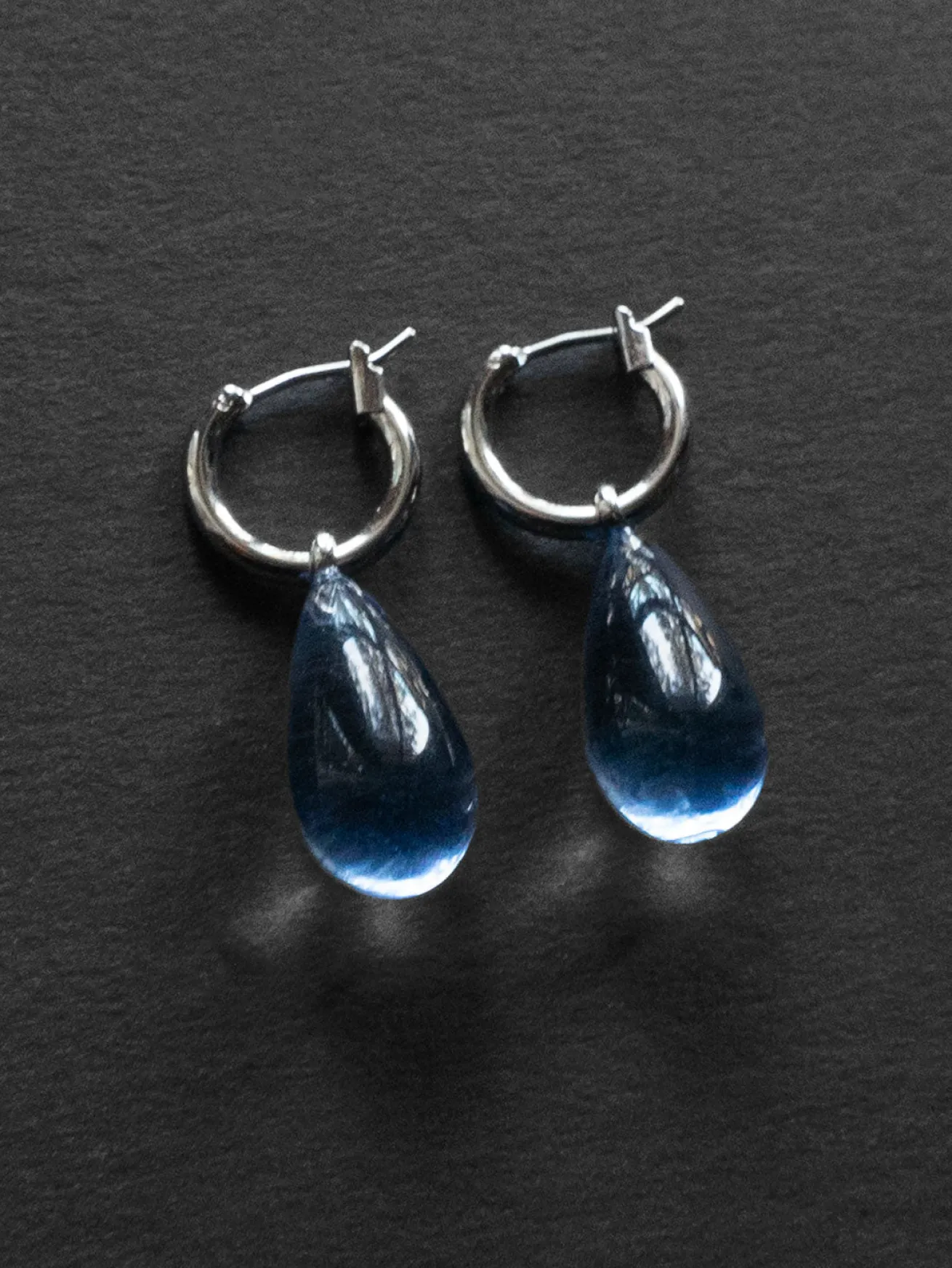 Water Droplet Hoops - Silver/Blue