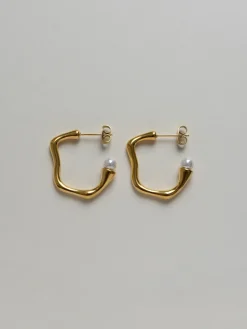 Wavy Pearl Hoops