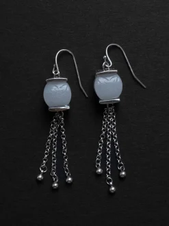White Jade Dangling Earrings - Silver