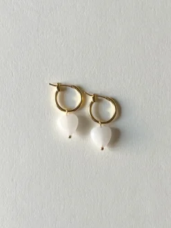 White Jade Heart Hoop Earrings