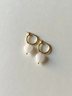 White Jade Heart Hoop Earrings