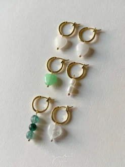 White Jade Heart Hoop Earrings