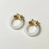 White Jade Hoops (Gold tone)