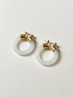 White Jade Hoops (Gold tone)