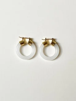 White Jade Hoops (Gold tone)