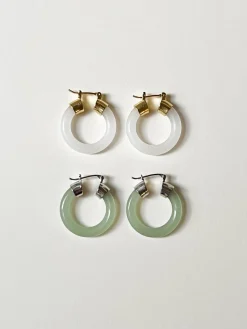 White Jade Hoops (Gold tone)