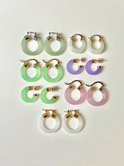 White Jade Hoops (Gold tone)