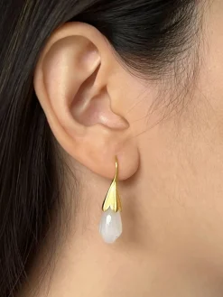 White Lotus Jade Earrings