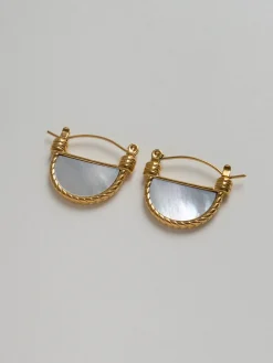 White Marble Shell Petite Hoops
