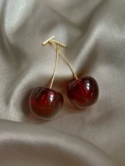Wine Red Translucent Cherry Earrings