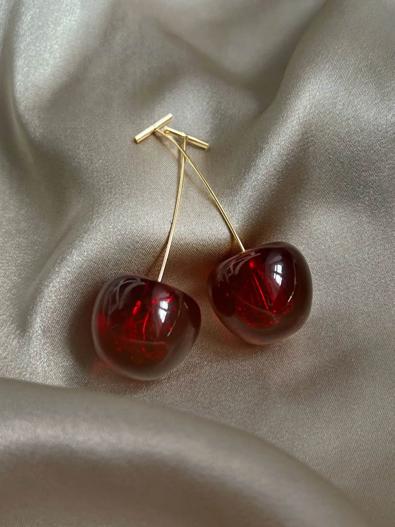 Wine Red Translucent Cherry Earrings